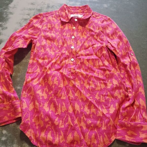 Vineyard Vines Parrot orange&pink linen blend button down shirt sz 0 - Picture 1 of 4
